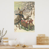 Paashaas Gekleurde Geschilderde Eier Slede Sneeuw Poster (Keuken)