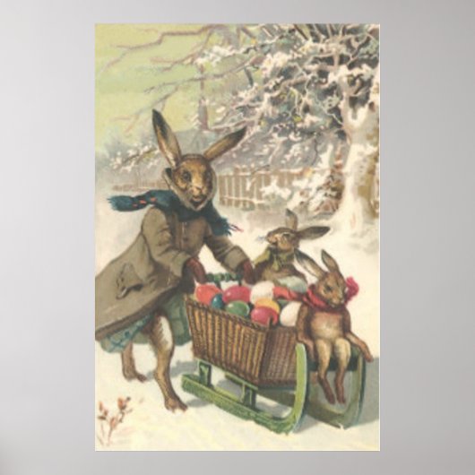 Paashaas Gekleurde Geschilderde Eier Slede Sneeuw Poster (Voorkant)