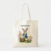  paashaas gepersonaliseerde naam eierjacht tote bag (Voorkant)
