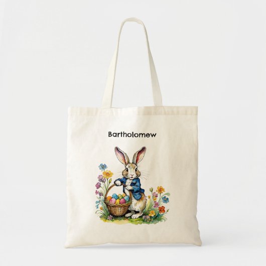  paashaas gepersonaliseerde naam eierjacht tote bag (Voorkant)