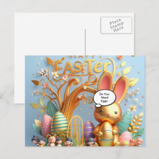 Paashaas gevuld met levendige tinten feestdagenkaart (Voorkant / Achterkant)