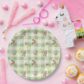 Paashaas Groen Gingham Papieren Bordje (Feest)