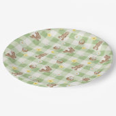 Paashaas Groen Gingham Papieren Bordje (Gekanteld)