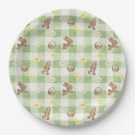 Paashaas Groen Gingham Papieren Bordje