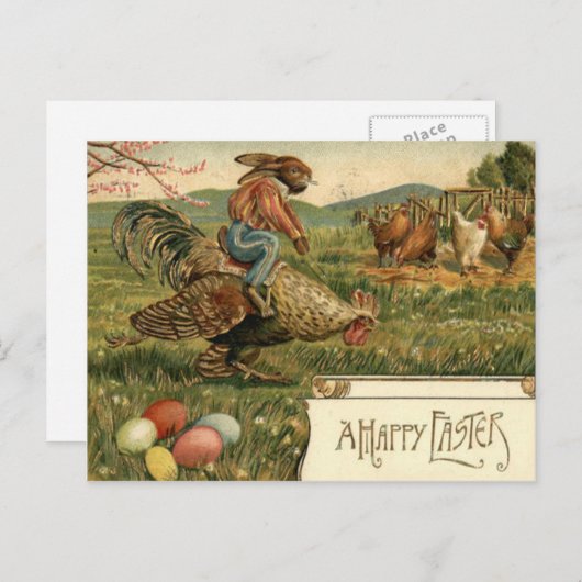 Paashaas Haan Gekleurde Egg Riding Feestdagenkaart (Voorkant / Achterkant)