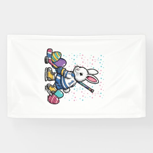 Paashaas IJshockey Speler Eieren Konijn Jongens Spandoek (Horizontaal)