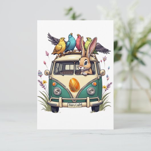 Paashaas in een bus met vogelvrienden - Spring Ce Bedankkaart (Staand voorkant)