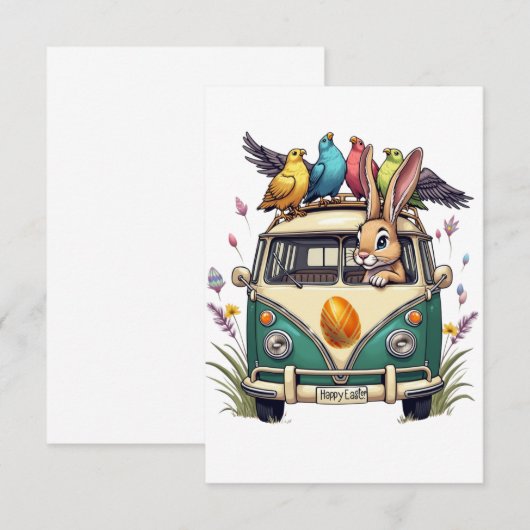 Paashaas in een bus met vogelvrienden - Spring Ce Bedankkaart (Voorkant / Achterkant)