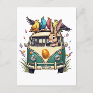 Paashaas in een bus met vogelvrienden - Spring Ce Briefkaart