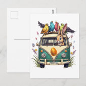 Paashaas in een bus met vogelvrienden - Spring Ce Briefkaart (Voorkant / Achterkant)