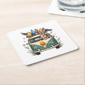 Paashaas in een bus met vogelvrienden - Spring Ce Kartonnen Onderzetters (Schuin)