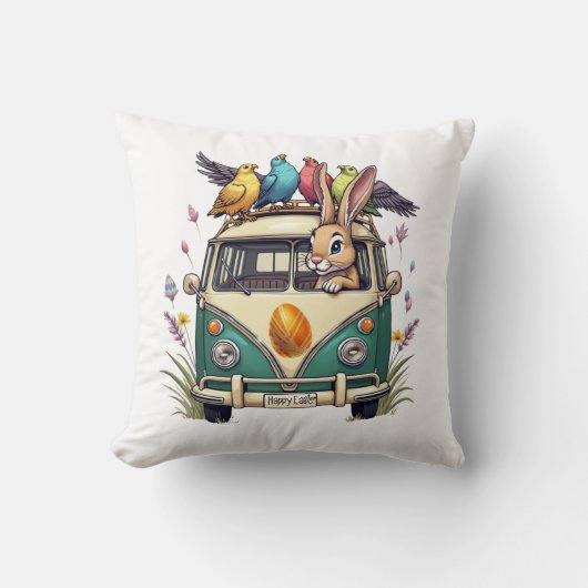 Paashaas in een bus met vogelvrienden - Spring Ce Kussen (Voorkant)