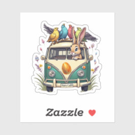 Paashaas in een bus met vogelvrienden - Spring Ce Sticker