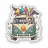 Paashaas in een bus met vogelvrienden - Spring Ce Sticker (Voorkant)
