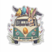 Paashaas in een bus met vogelvrienden - Spring Ce Sticker (Voorkant)