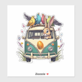 Paashaas in een bus met vogelvrienden - Spring Ce Sticker