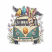 Paashaas in een bus met vogelvrienden - Spring Ce Sticker (Voorkant)
