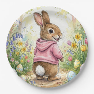 Paashaas in een lentetuin papieren bordje