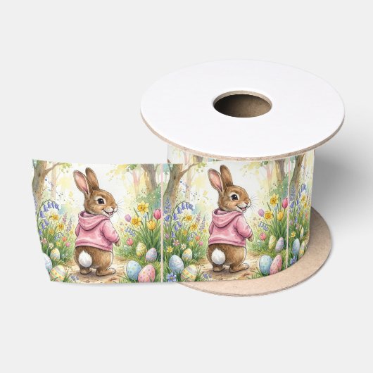 Paashaas in een lentetuin satijnen lint (Spoel)