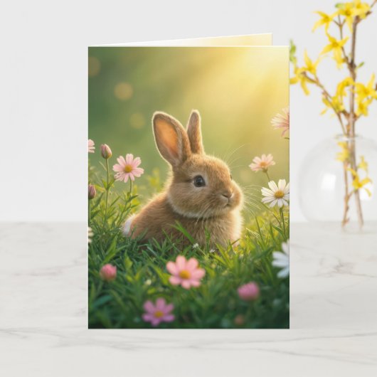 Paashaas in een lenteweide kaart (Gele Bloem)