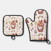 Paashaas in een mand ovenwant & pannenlap set (Voorkant)