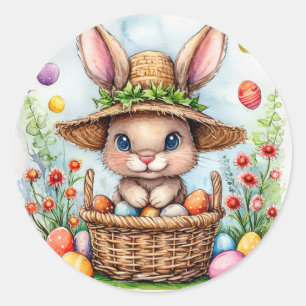 Paashaas in een mand van geschilderde eieren Happy Ronde Sticker