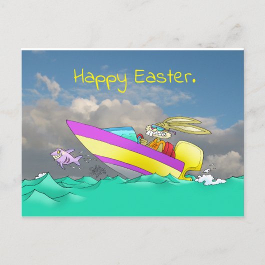 Paashaas, in een snelheidsboot feestdagenkaart (Voorkant)