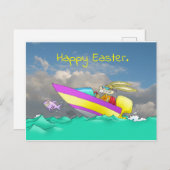 Paashaas, in een speedboot. feestdagenkaart (Voorkant / Achterkant)