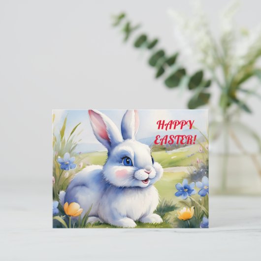 Paashaas in een tuin, Pasen Briefkaart (Staand voorkant)