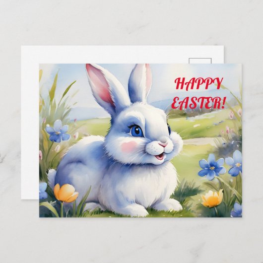 Paashaas in een tuin, Pasen Briefkaart (Voorkant / Achterkant)