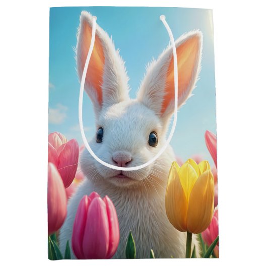 Paashaas in een tulpentuin medium cadeauzakje (Voorkant)