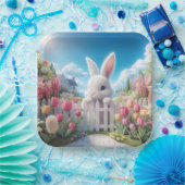 Paashaas in een tulpentuin papieren bordje (Feest)