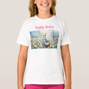 Paashaas in een weide van tulpen t-shirt