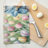 Paashaas in een weide van tulpen theedoek (Quarter Fold)