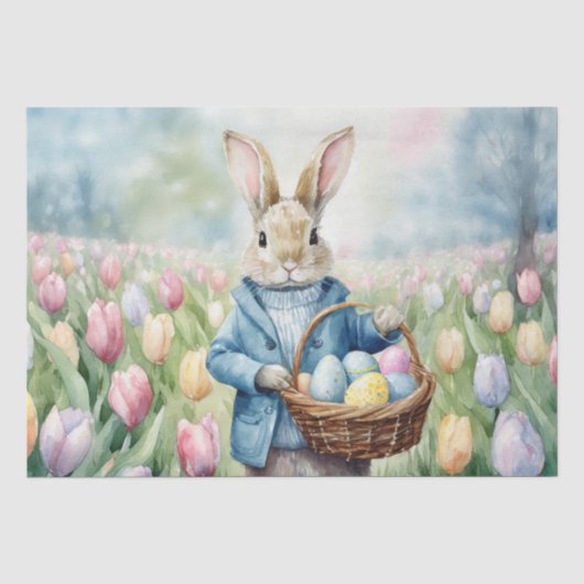 Paashaas in een weide van tulpen tissuepapier (Voorkant)