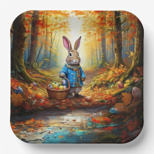 Paashaas in het bos papieren bordje (Voorkant)