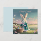 Paashaas in kleine blauwe jas feestdagenkaart (Voorkant / Achterkant)