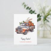 Paashaas in rustieke  truck feestdagenkaart (Staand voorkant)