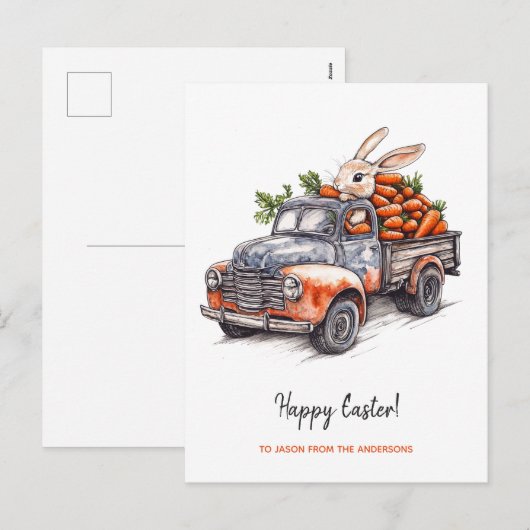 Paashaas in rustieke  truck feestdagenkaart (Voorkant / Achterkant)