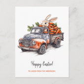 Paashaas in rustieke  truck feestdagenkaart (Voorkant)