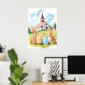 Paashaas Kerk Waterverf Tekening Poster (Thuiskantoor)