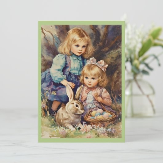  paashaas Kinder groen Feestdagenkaart (Staand voorkant)