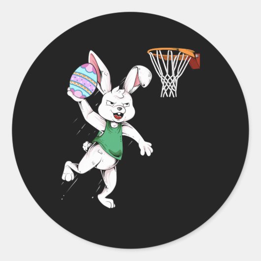 Paashaas Kinder Jongens Mannen Konijn Dunking Bask Ronde Sticker (Voorkant)