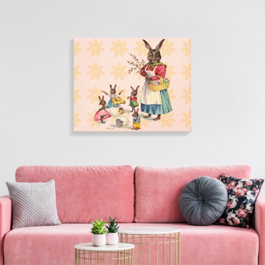 Paashaas Kip Bunny Eieren Canvas Afdruk (Insitu (Woonkamer))