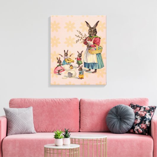 Paashaas Kip Bunny Eieren Canvas Afdruk (Insitu (Woonkamer))