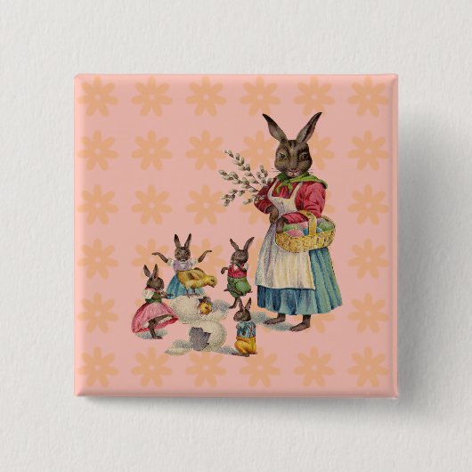 Paashaas Kip Bunny Eieren Vierkante Button 5,1 Cm (Voorkant)