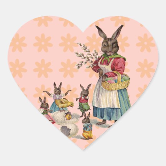 Paashaas Kip Konijn Eieren Hart Sticker (Voorkant)