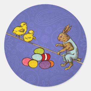 Paashaas kippend eieren illustratie ronde sticker