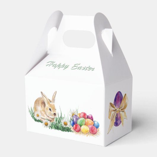 Paashaas, kleurrijke eieren en madeliefje bedankdoosjes (Achterkant)