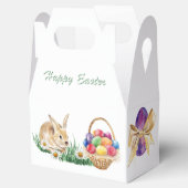 Paashaas, kleurrijke eieren en madeliefje bedankdoosjes (Geopend)